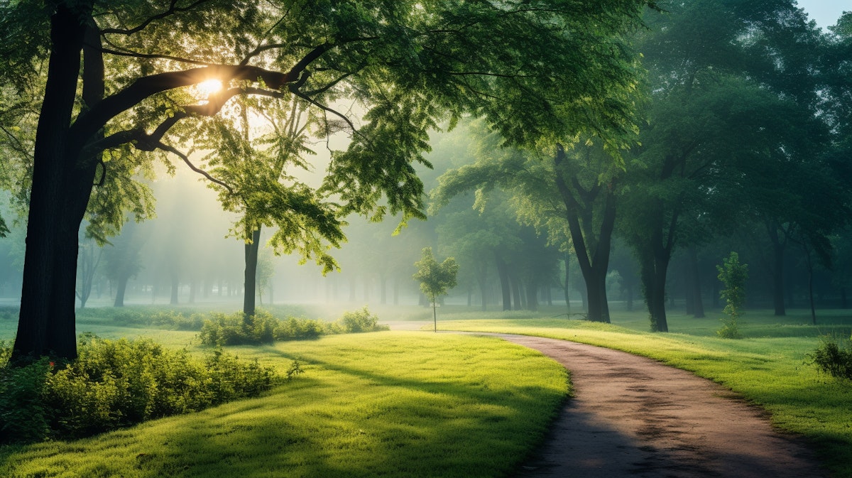Aube tranquille dans un parc luxuriant